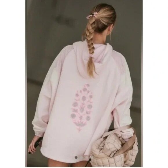 NEW Free People FP Movement Pink Racing Stripes Hoodie Sweatshirt Size M - Picture 4 of 10